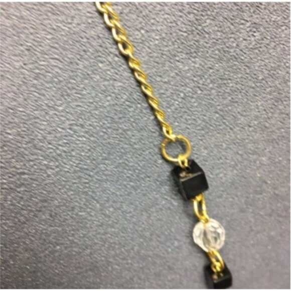Long Retro Necklace 31 In Gold Chain Black Cube Round Faceted Crystal Classic - Picture 3 of 6